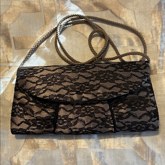 Source Unknown Handbags - Black Lace Flap Wristlet Clutch with Braided Strap